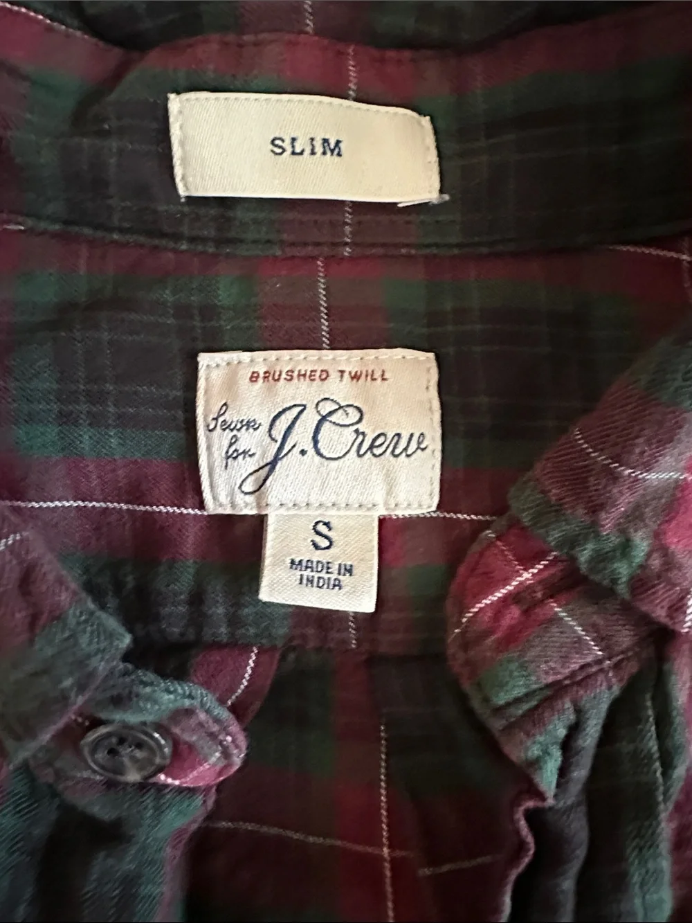 J. Crew Men's Red and Green Plaid Button-Down Shirt